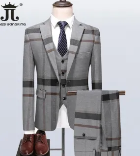 5xl giacca  gilet  pantaloni Boutique High End Brand Plaid Formal Business Mens Slim Suit Tre pezzi Set Groom Weddin