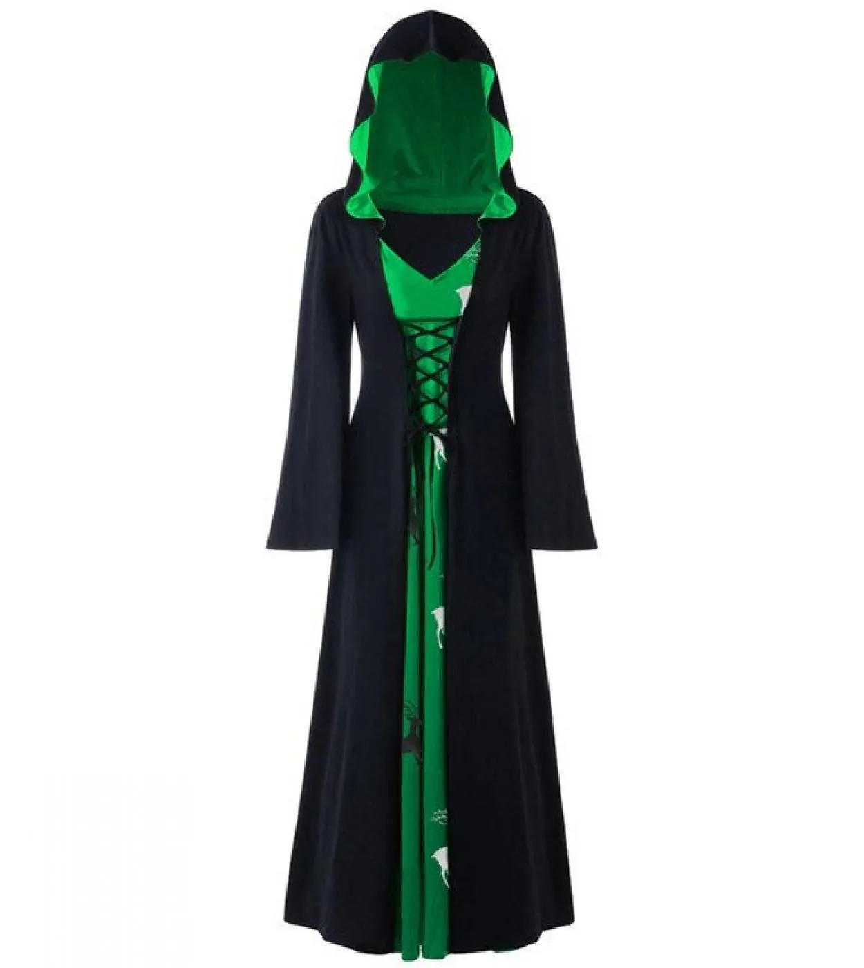 Abbigliamento da donna gotico Costume da festival di Halloween Cosplay Vestito da strega Abito con cappuccio a maniche lunghe co