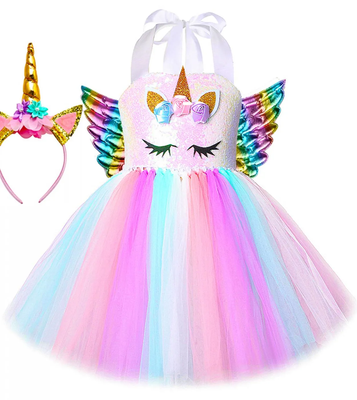 Abiti da principessa unicorno con paillettes per ragazze Abiti da tutu per il compleanno Costume di Natale di Halloween per la f