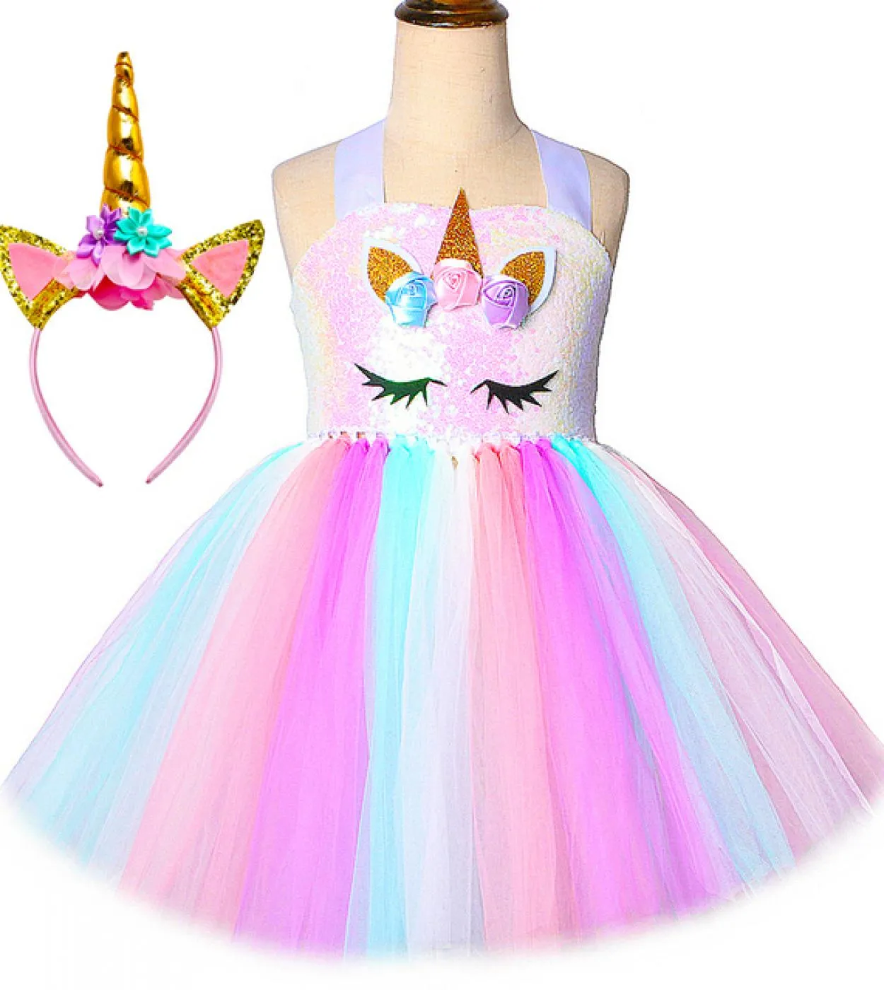 Abiti da principessa unicorno con paillettes per ragazze Abiti da tutu per il compleanno Costume di Natale di Halloween per la f