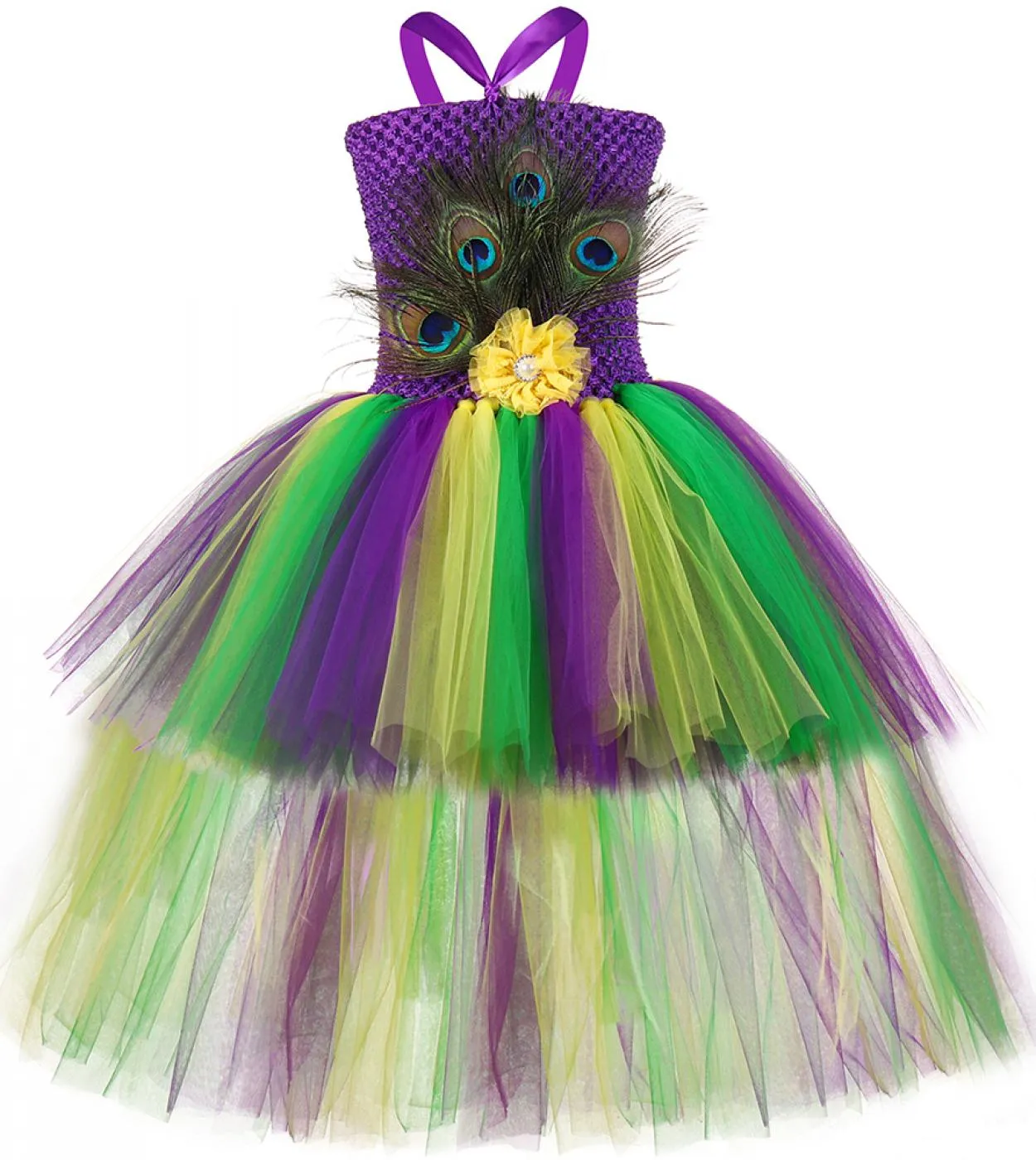 Abiti da ragazza di fiori di pavone alto basso per bambini Festa di compleanno Costume di Halloween Vestito da tutu per ragazza