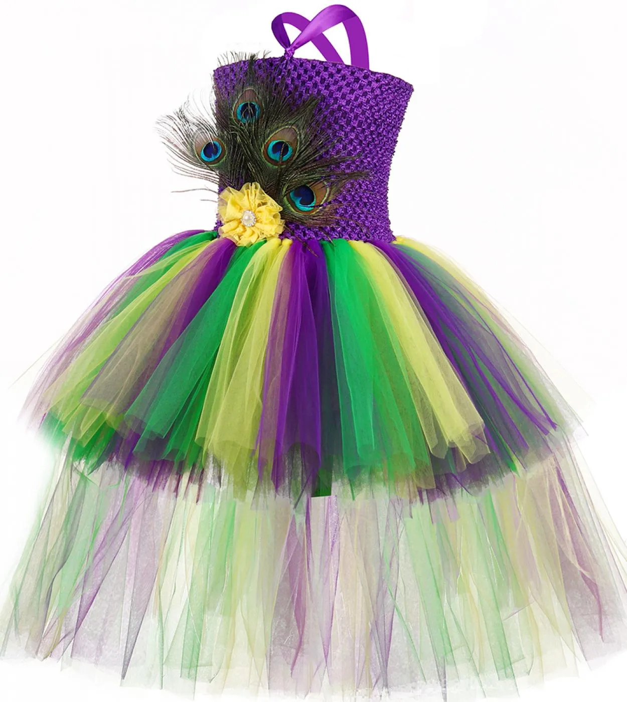 Abiti da ragazza di fiori di pavone alto basso per bambini Festa di compleanno Costume di Halloween Vestito da tutu per ragazza