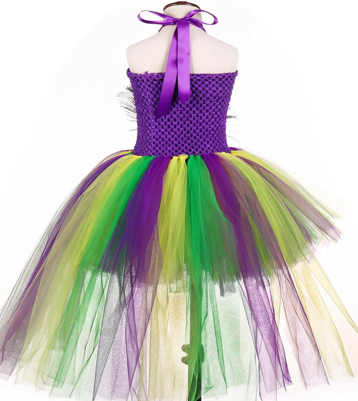 Abiti da ragazza di fiori di pavone alto basso per bambini Festa di compleanno Costume di Halloween Vestito da tutu per ragazza