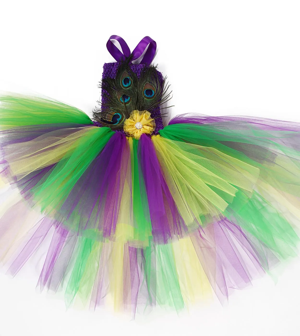 Abiti da ragazza di fiori di pavone alto basso per bambini Festa di compleanno Costume di Halloween Vestito da tutu per ragazza