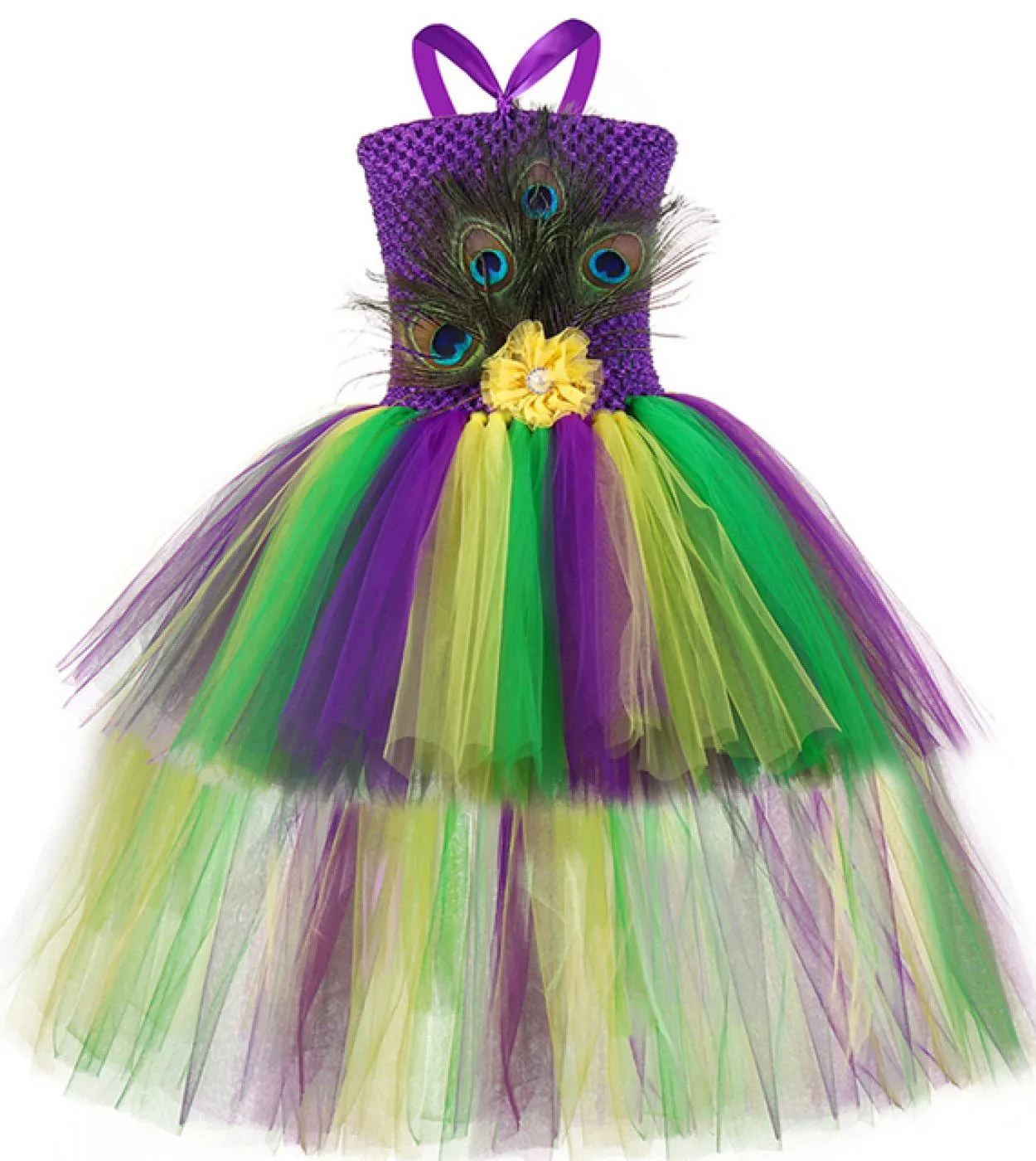 Abiti da ragazza di fiori di pavone alto basso per bambini Festa di compleanno Costume di Halloween Vestito da tutu per ragazza