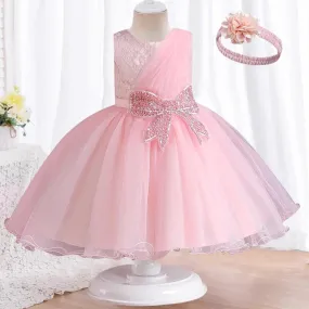 Abito da torta in maglia di perle per bambini Abito da banchetto di Halloween Costume da spettacolo per ragazze Abito da princip