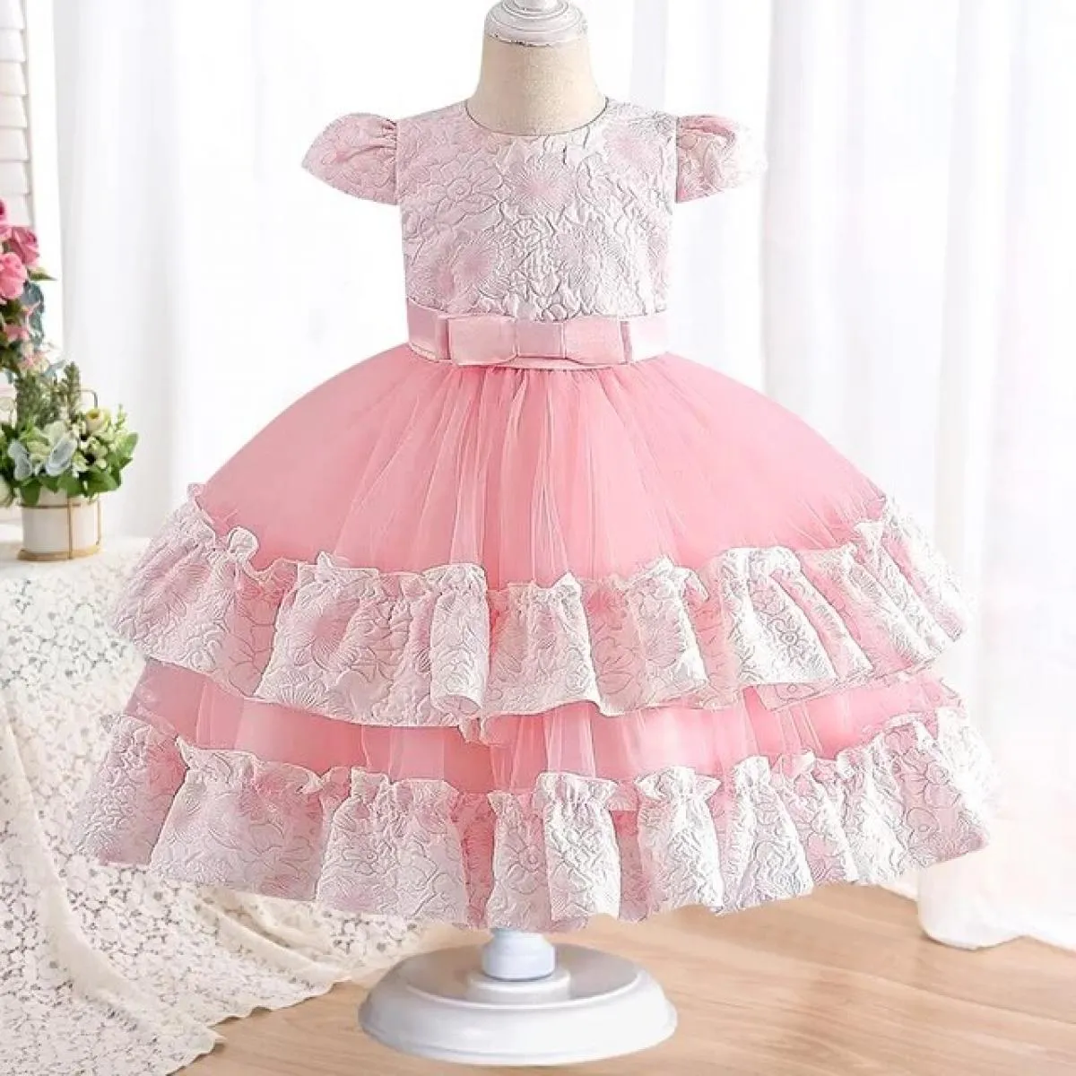 Abito da torta in maglia di perle per bambini Abito da banchetto di Halloween Costume da spettacolo per ragazze Abito da princip