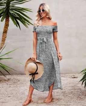 Abito estivo da donna vintage con spalle scoperte Abito elegante a maniche corte a maniche corte Abiti a vita alta Mini abito da