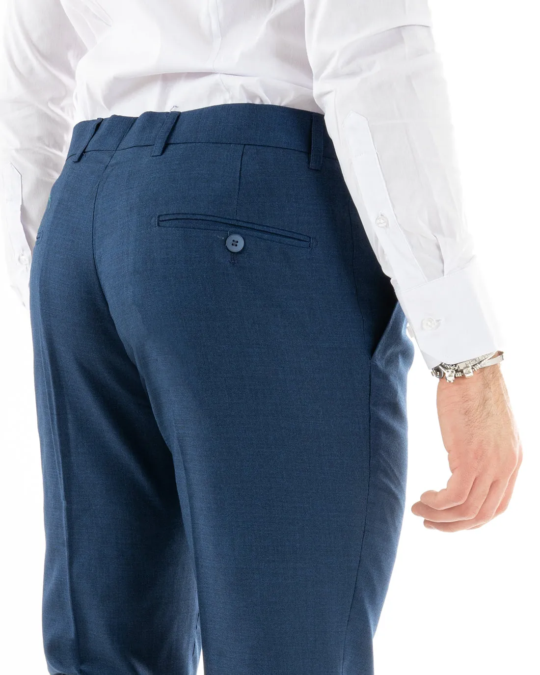 Abito Uomo Doppiopetto Vestito Viscosa Completo Giacca Pantaloni Blu Melangiato Elegante Cerimonia GIOSAL-OU2257A