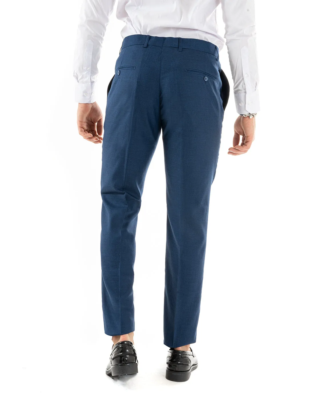 Abito Uomo Doppiopetto Vestito Viscosa Completo Giacca Pantaloni Blu Melangiato Elegante Cerimonia GIOSAL-OU2257A