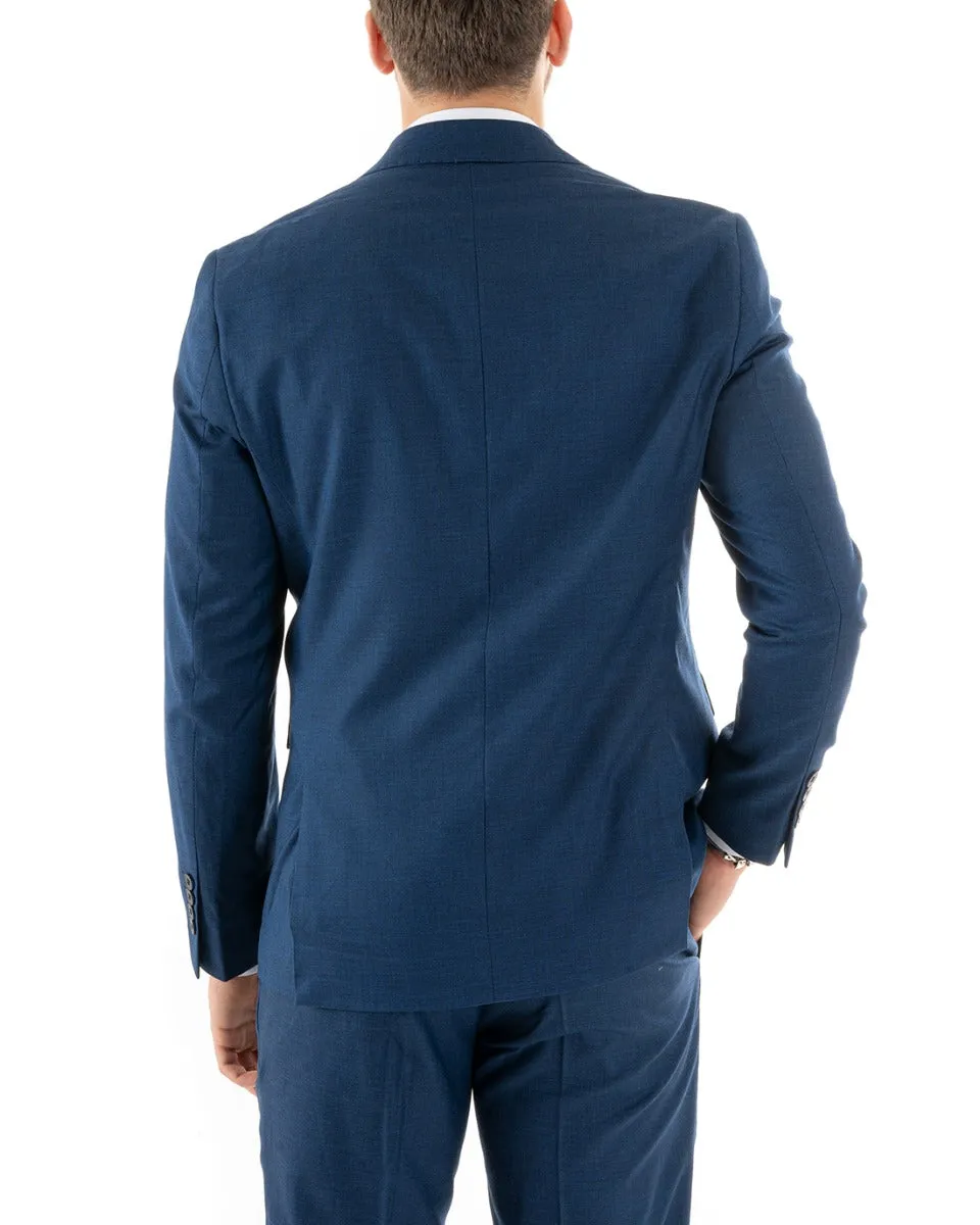 Abito Uomo Doppiopetto Vestito Viscosa Completo Giacca Pantaloni Blu Melangiato Elegante Cerimonia GIOSAL-OU2257A