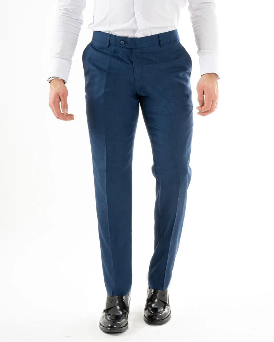 Abito Uomo Doppiopetto Vestito Viscosa Completo Giacca Pantaloni Blu Melangiato Elegante Cerimonia GIOSAL-OU2257A