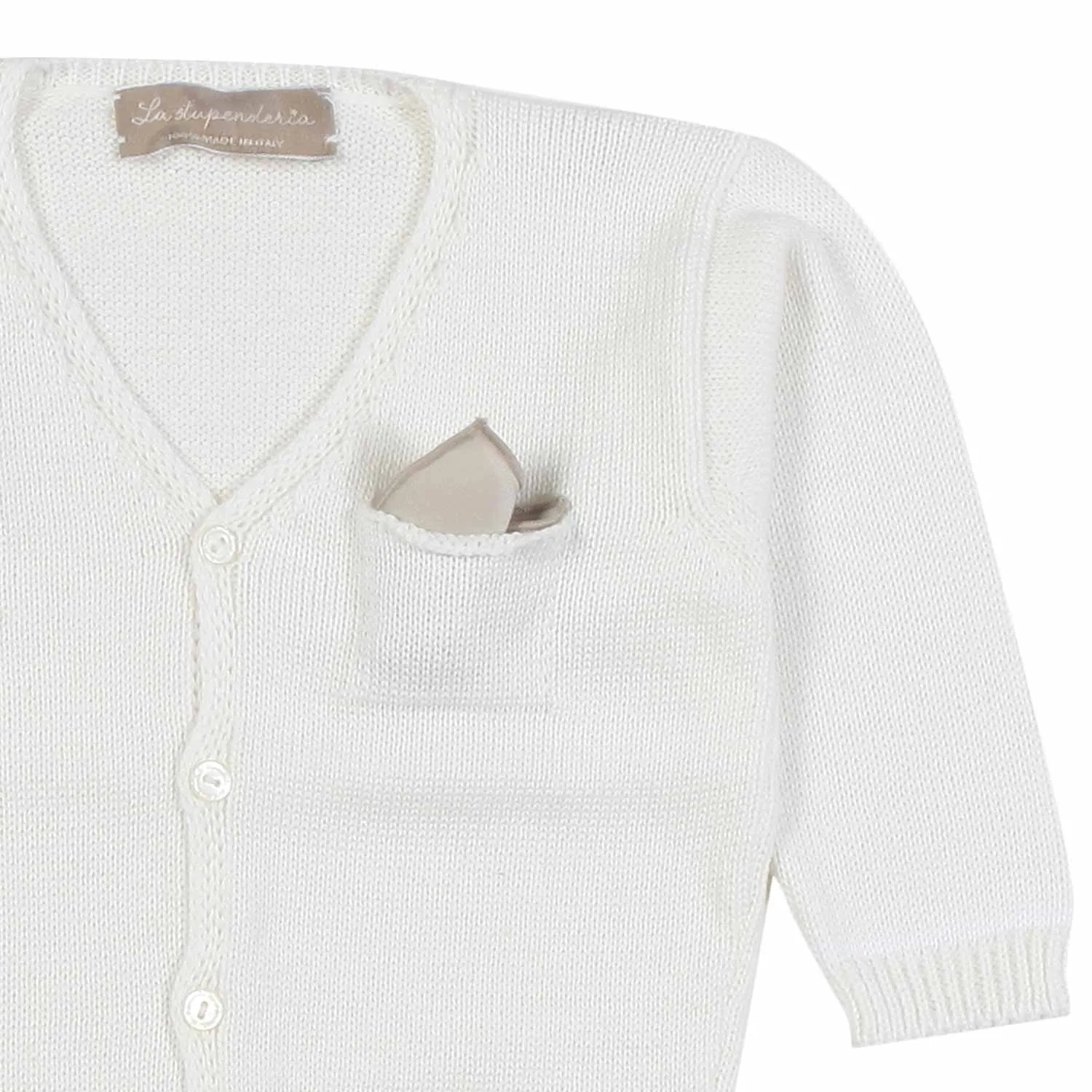 Baby Cardigan Bianco Caldo Con Fazzoletto Beige