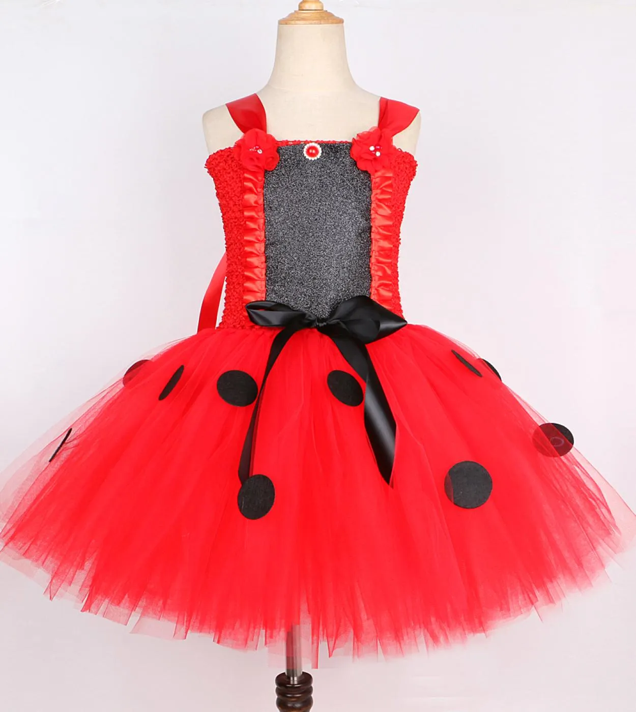 Baby Girls Lady Beetle Tutu Dress With Wings Fairy Princess Costumes For Kids Halloween Birthday Outfit Red Polka Dots C