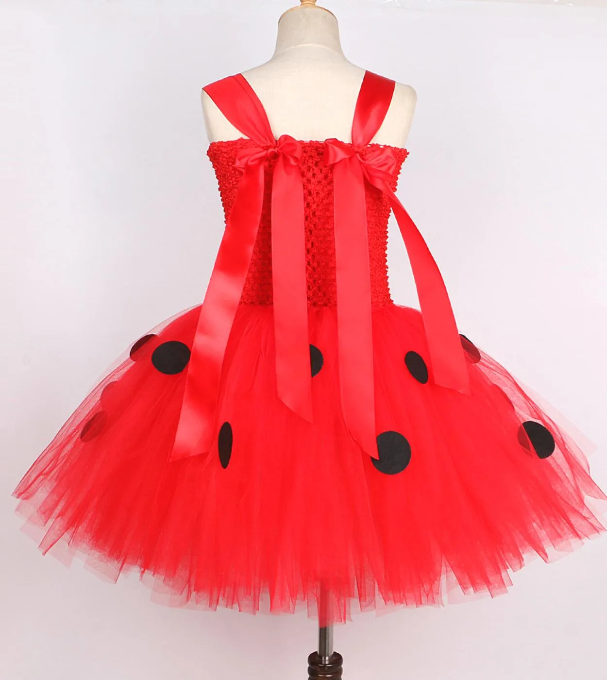 Baby Girls Lady Beetle Tutu Dress With Wings Fairy Princess Costumes For Kids Halloween Birthday Outfit Red Polka Dots C