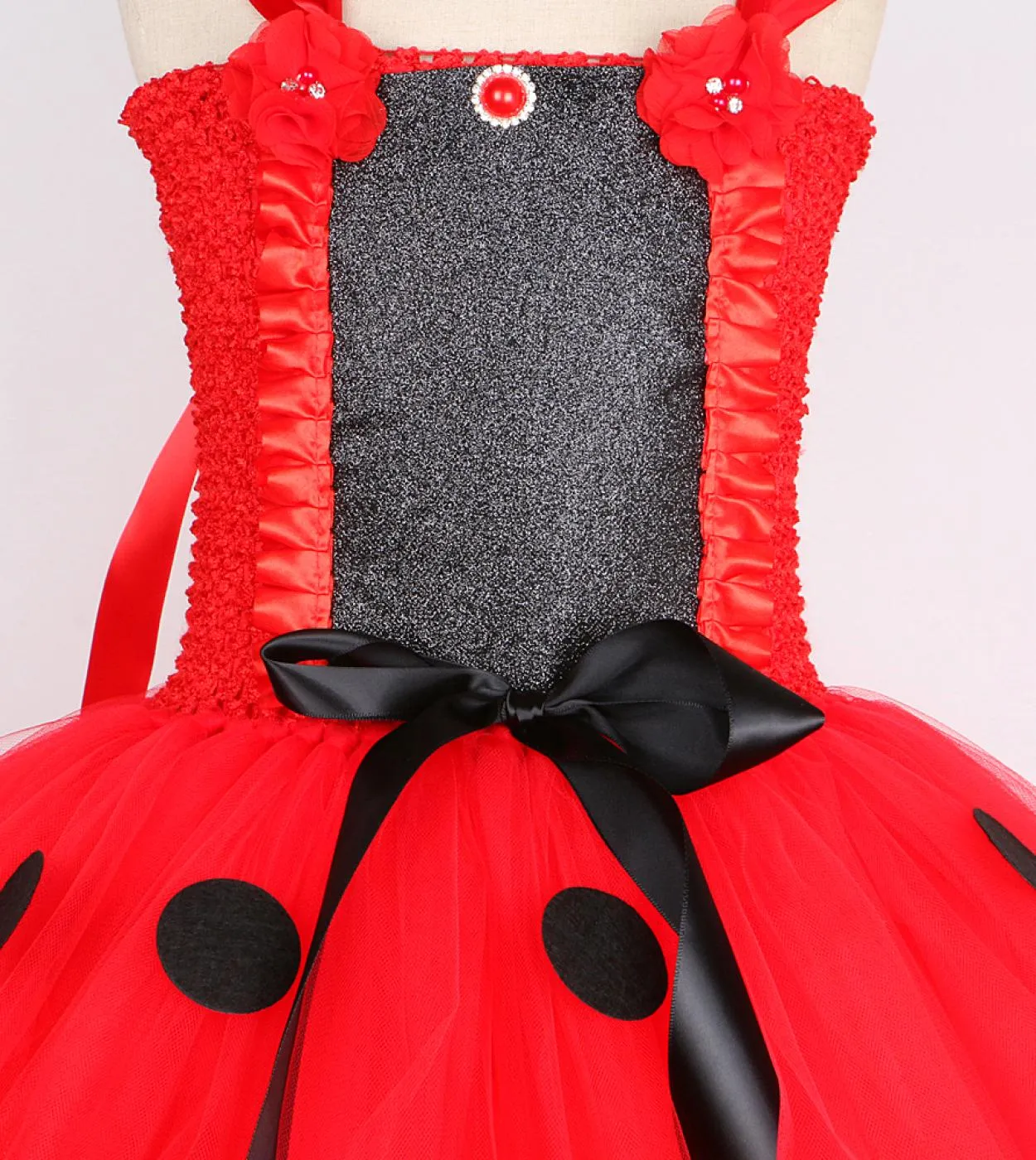 Baby Girls Lady Beetle Tutu Dress With Wings Fairy Princess Costumes For Kids Halloween Birthday Outfit Red Polka Dots C