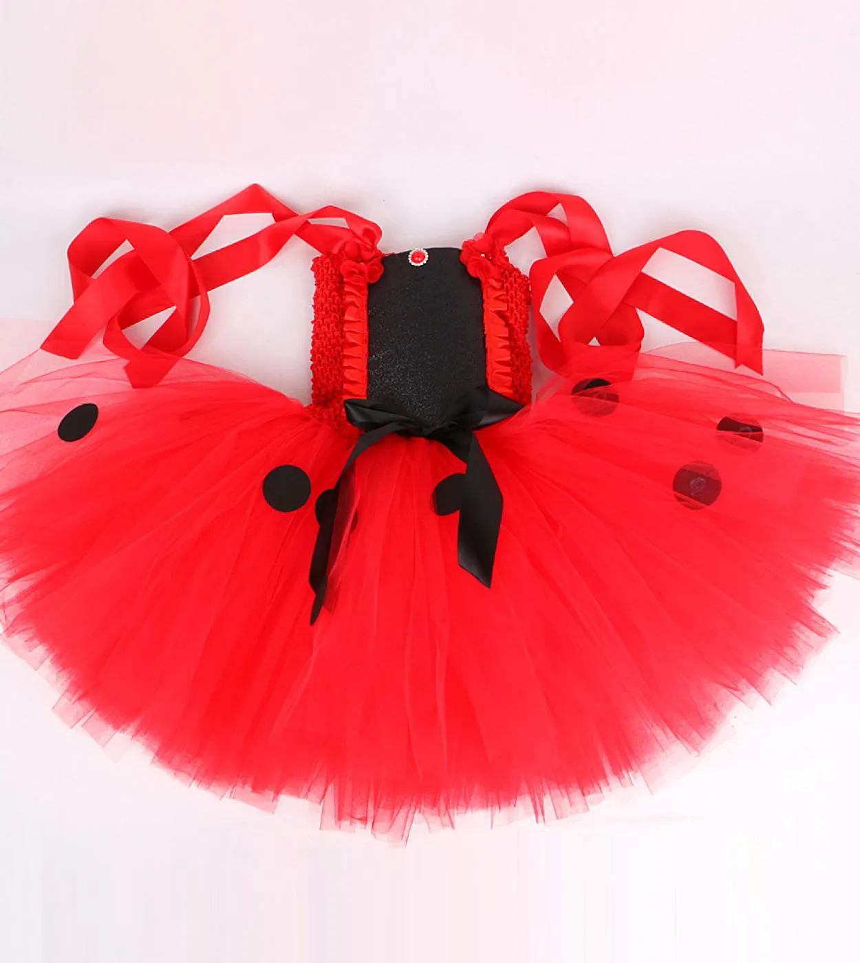 Baby Girls Lady Beetle Tutu Dress With Wings Fairy Princess Costumes For Kids Halloween Birthday Outfit Red Polka Dots C