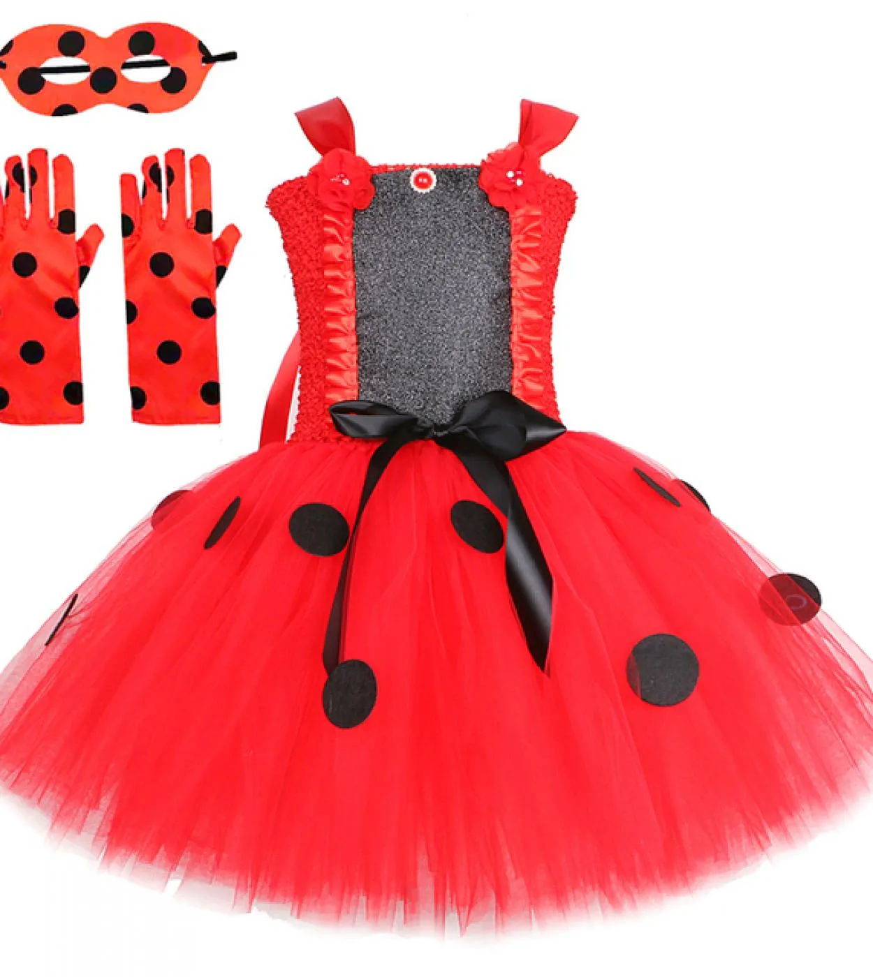 Baby Girls Lady Beetle Tutu Dress With Wings Fairy Princess Costumes For Kids Halloween Birthday Outfit Red Polka Dots C