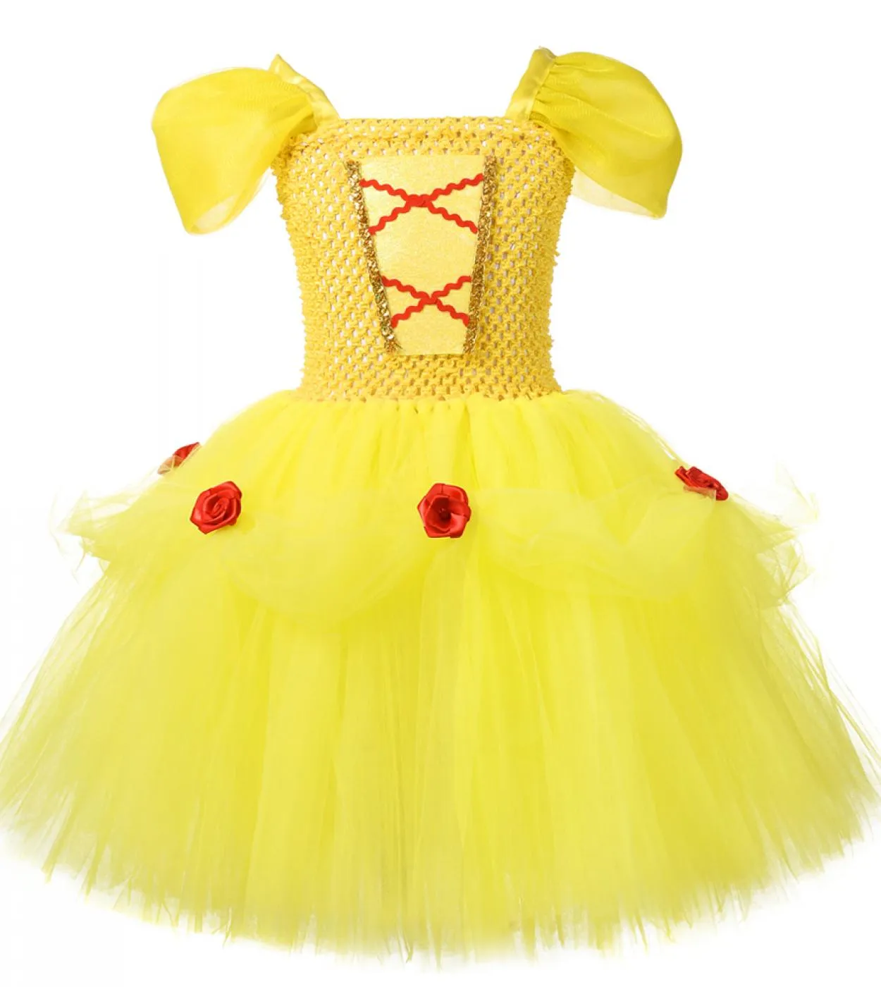 Belle Costume Cosplay per ragazze Natale Halloween Tutu Dress Kids Birthday Party Outfit Abiti da principessa con corona Wa