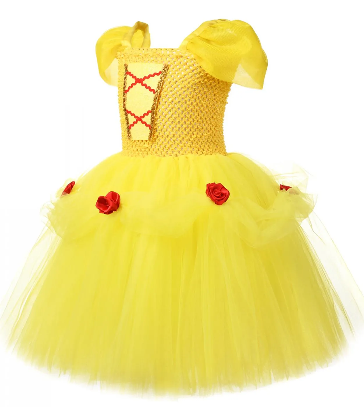 Belle Costume Cosplay per ragazze Natale Halloween Tutu Dress Kids Birthday Party Outfit Abiti da principessa con corona Wa