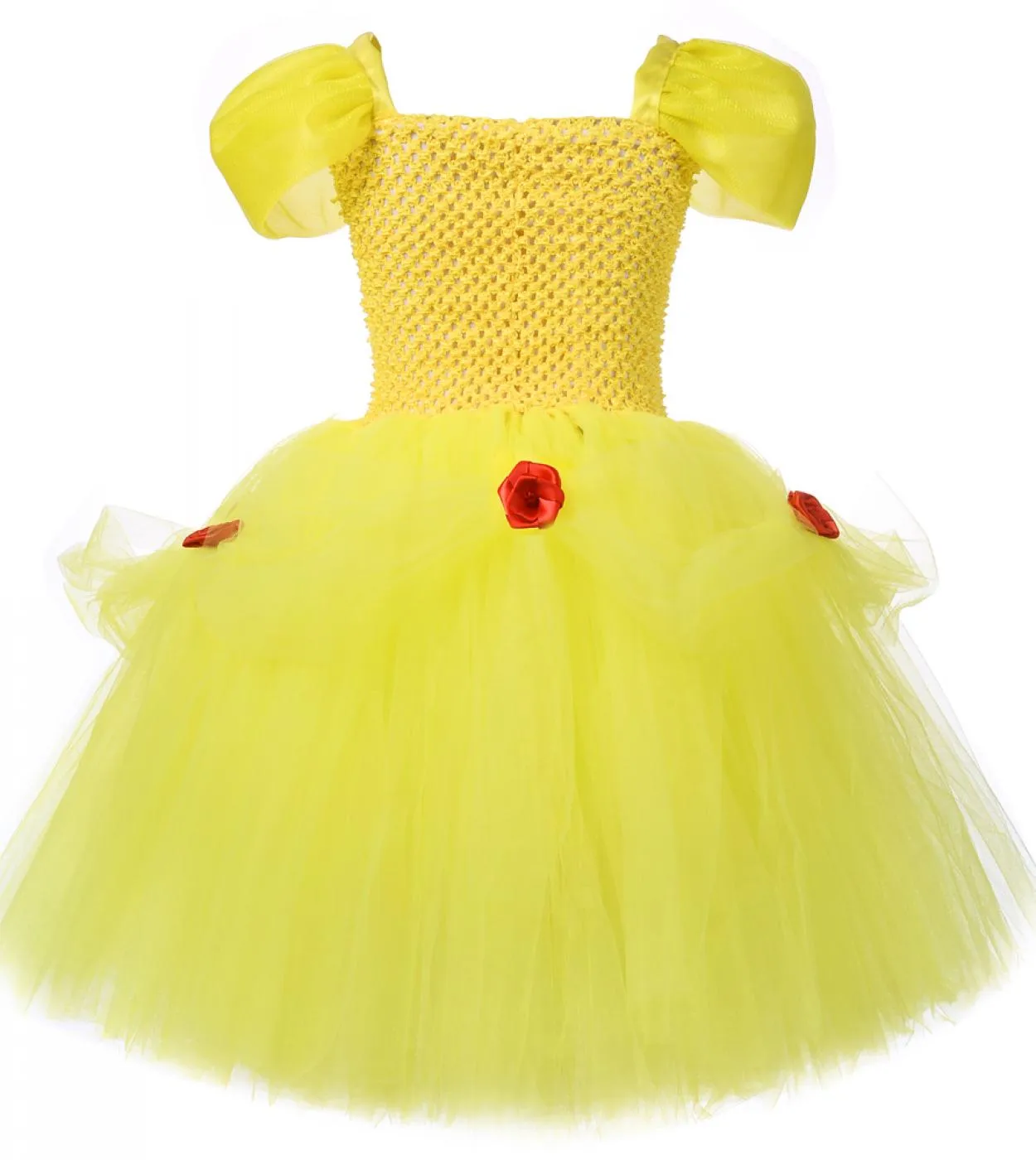 Belle Costume Cosplay per ragazze Natale Halloween Tutu Dress Kids Birthday Party Outfit Abiti da principessa con corona Wa