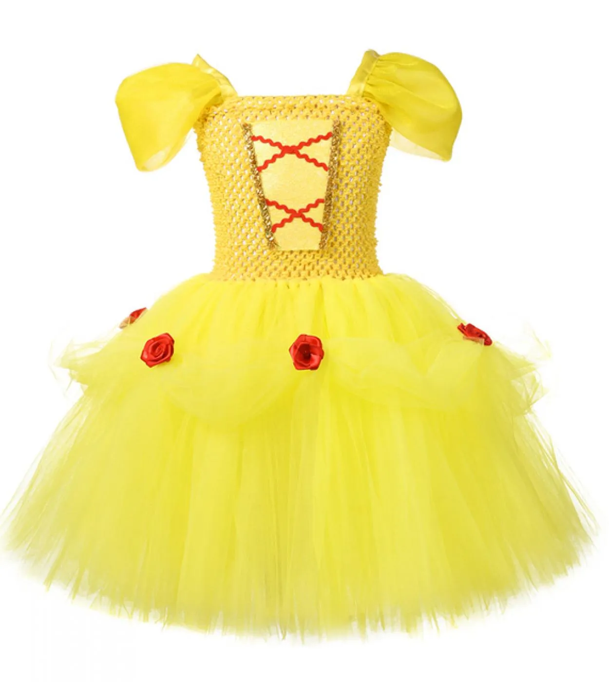 Belle Costume Cosplay per ragazze Natale Halloween Tutu Dress Kids Birthday Party Outfit Abiti da principessa con corona Wa