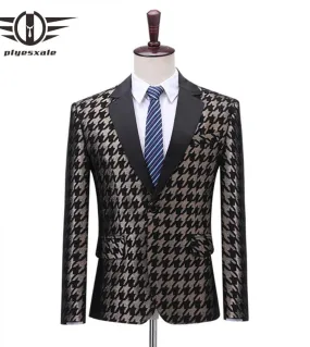 Blazer jacquard moda motivo pied de poule leopardato per uomo giacca blazer casual da uomo Slim Fit Bar Dj banchetto Prom Blaze