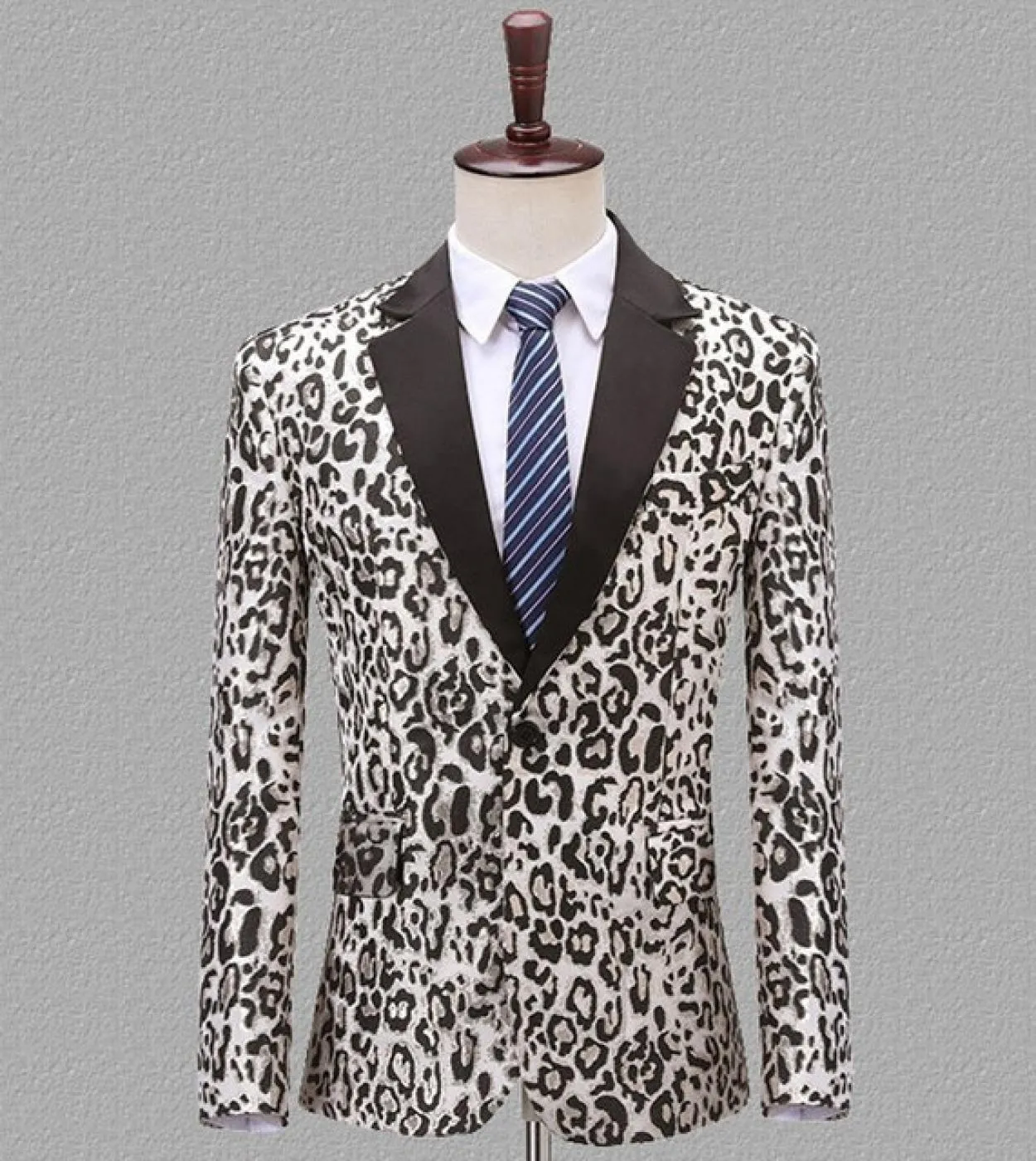 Blazer jacquard moda motivo pied de poule leopardato per uomo giacca blazer casual da uomo Slim Fit Bar Dj banchetto Prom Blaze