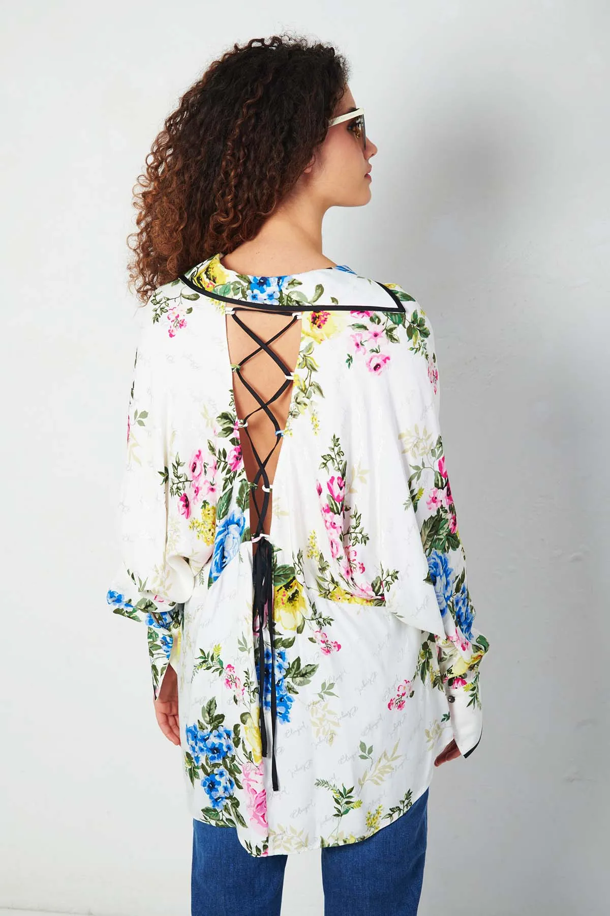 BLUGIRL Blusa in raso jacquard a fiori