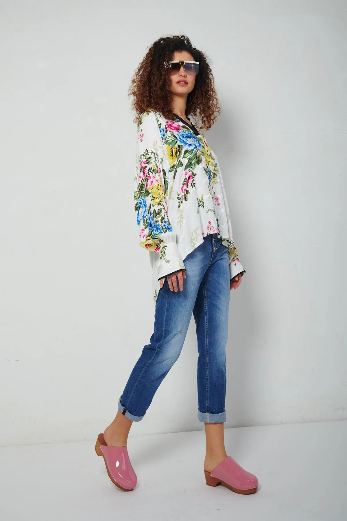 BLUGIRL Blusa in raso jacquard a fiori