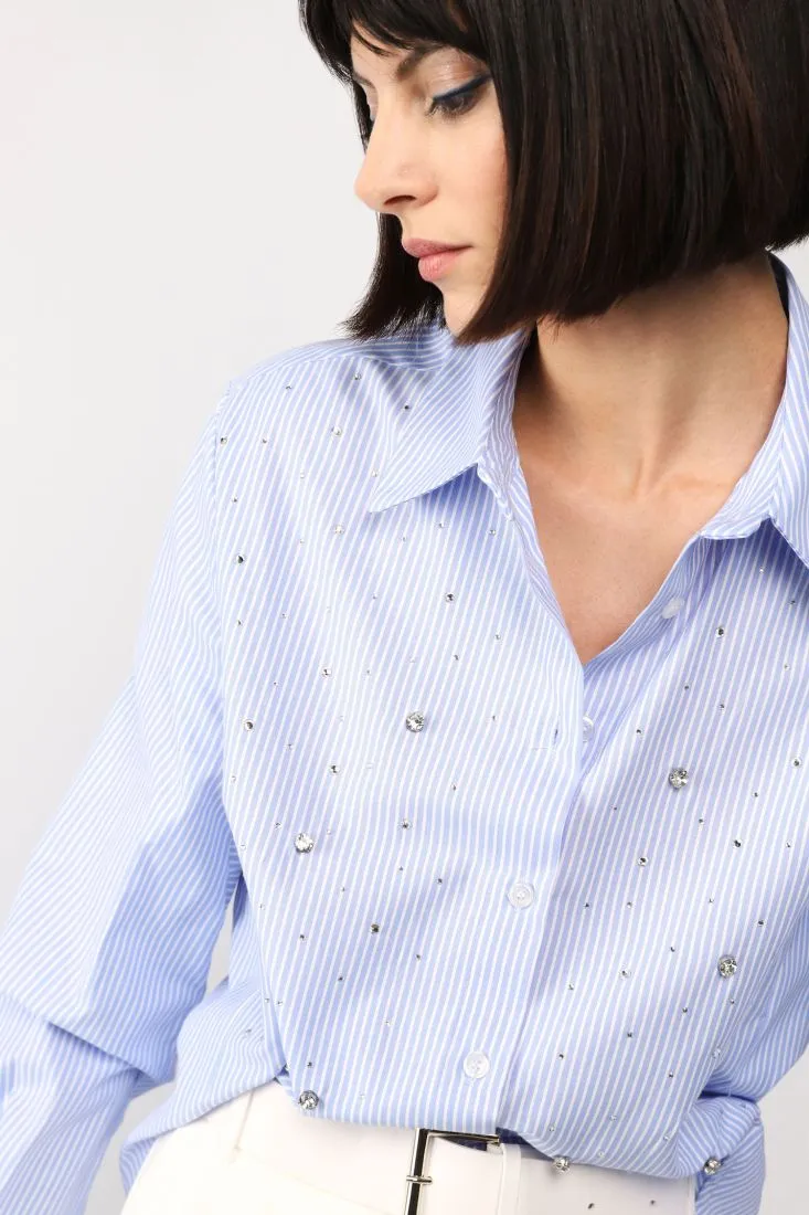 Camicia a righe con applicazioni strass