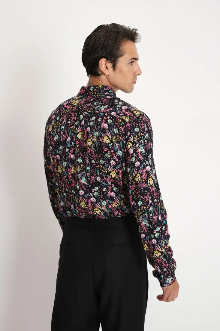 Camicia classica fantasia floreale con orlo inferiore asimmetrico