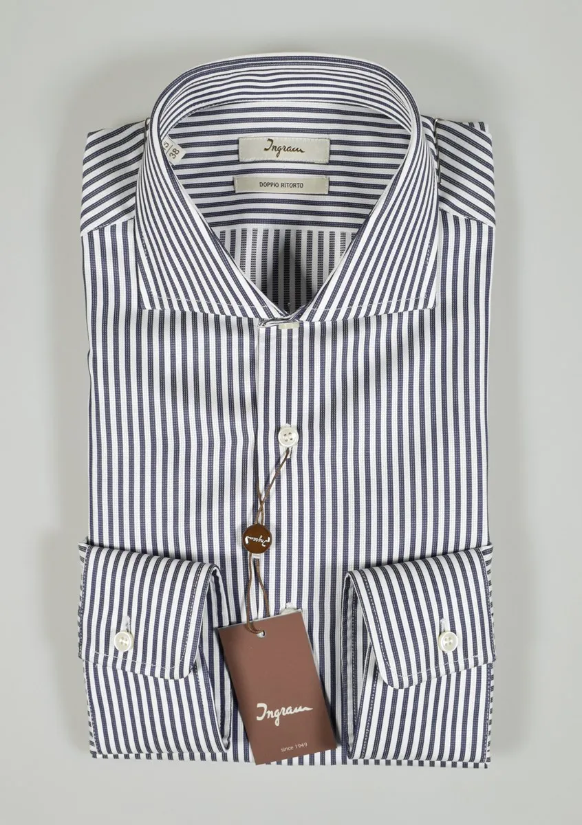 Camicia ingram slim fit a righe blu scuro puro cotone doppio ritorto