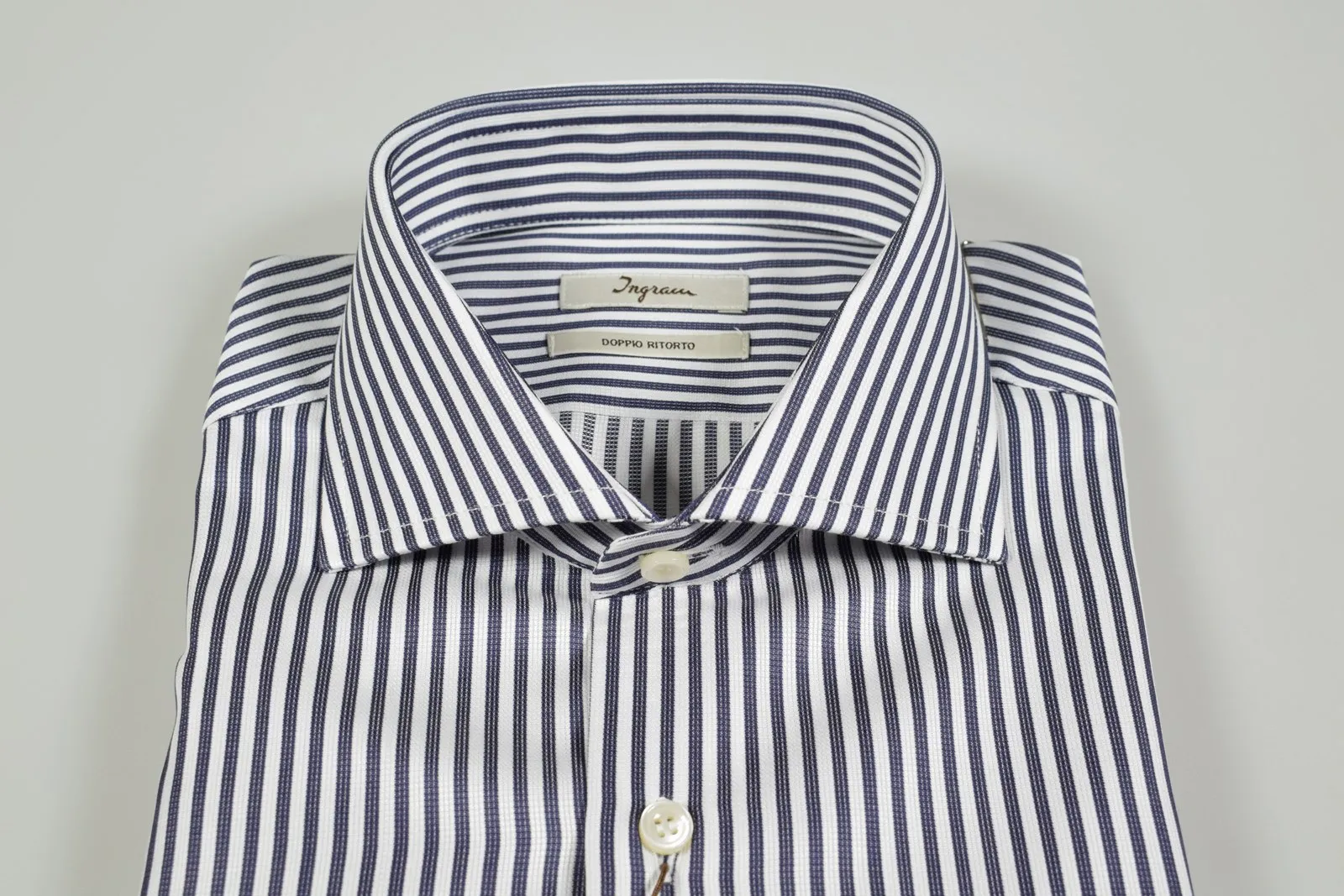 Camicia ingram slim fit a righe blu scuro puro cotone doppio ritorto