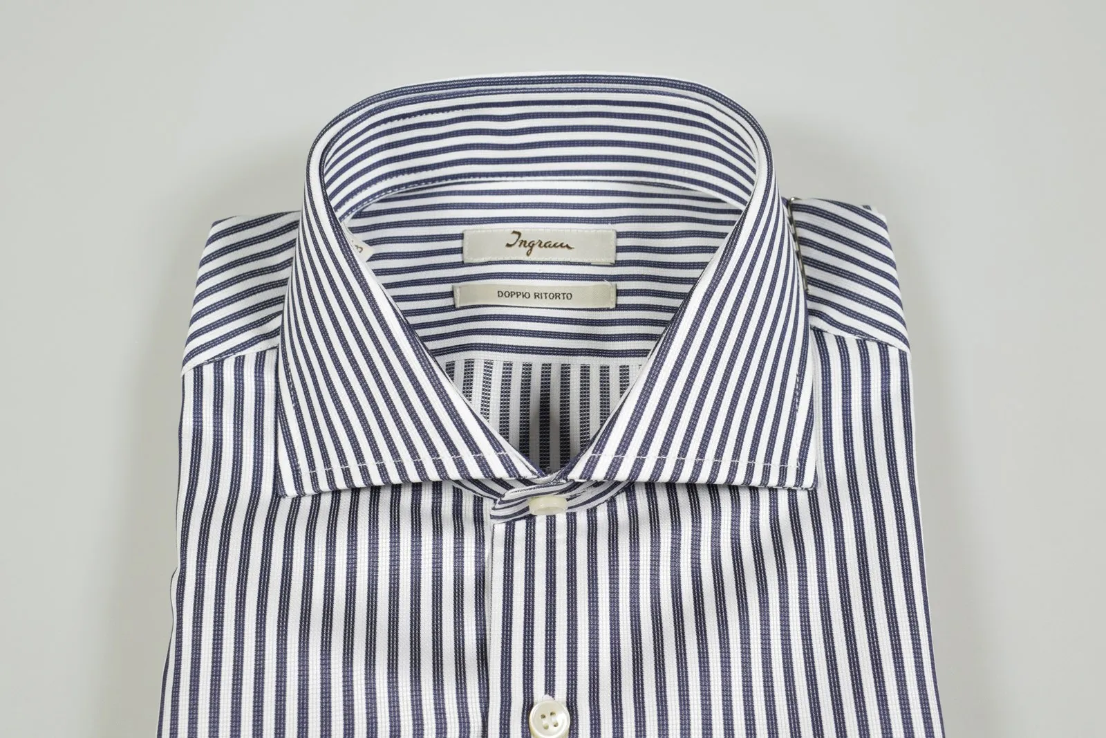 Camicia ingram slim fit a righe blu scuro puro cotone doppio ritorto