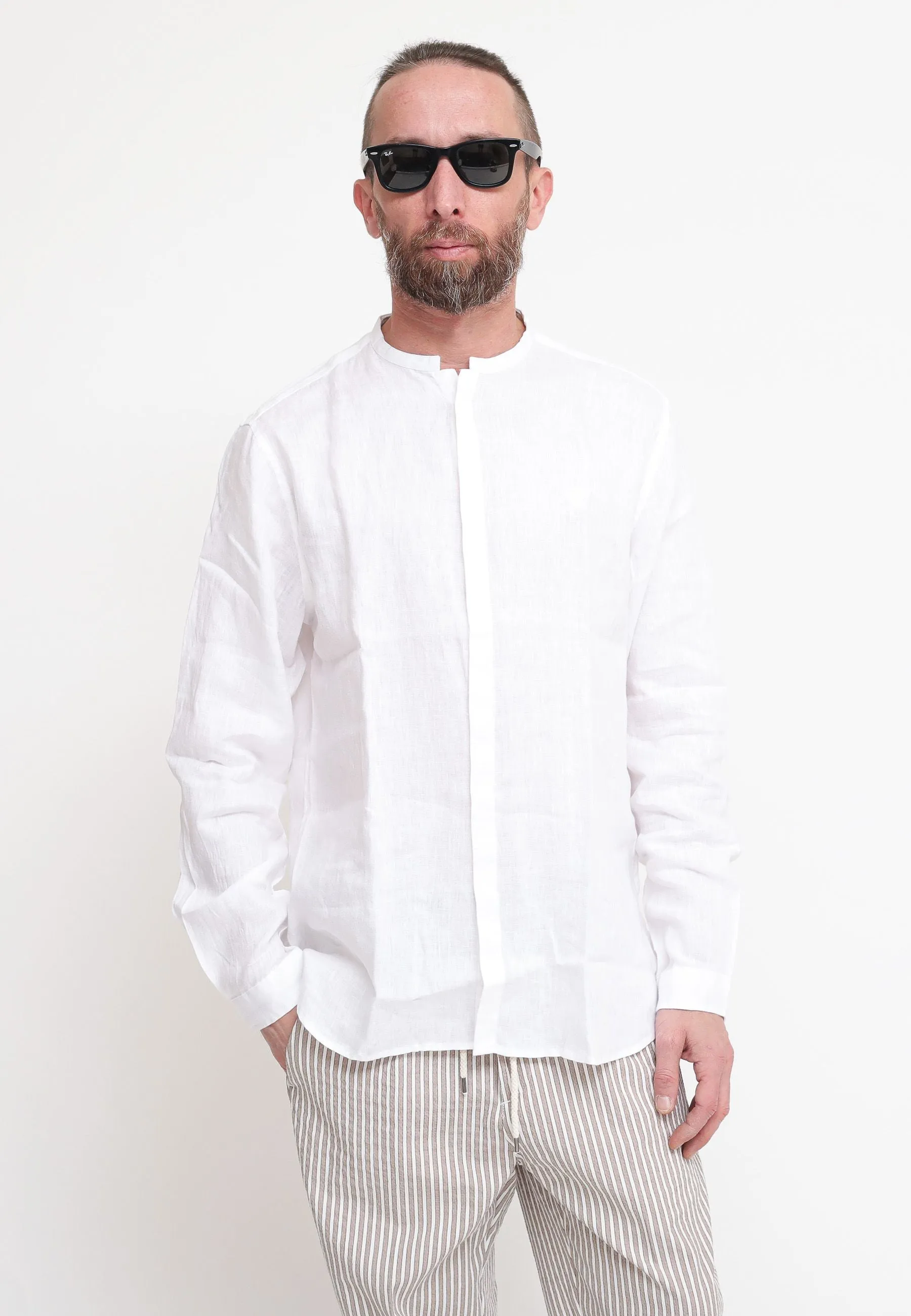 Camicia ML Coreana Lino - Bianco