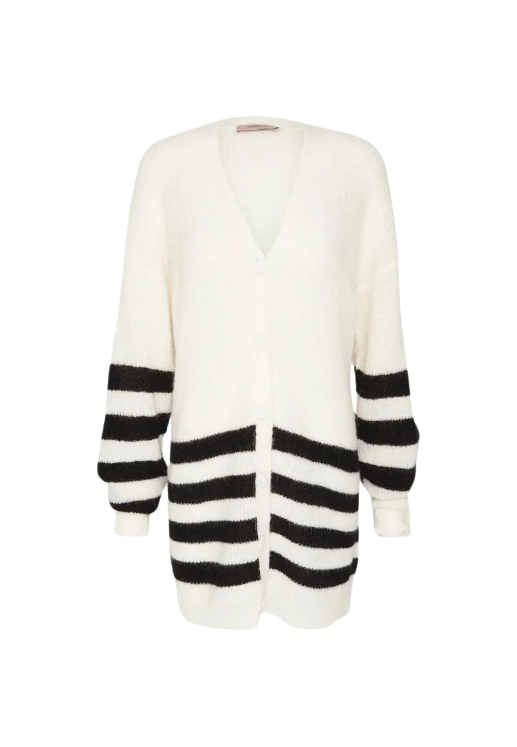 Cardigan bianco con righe nere