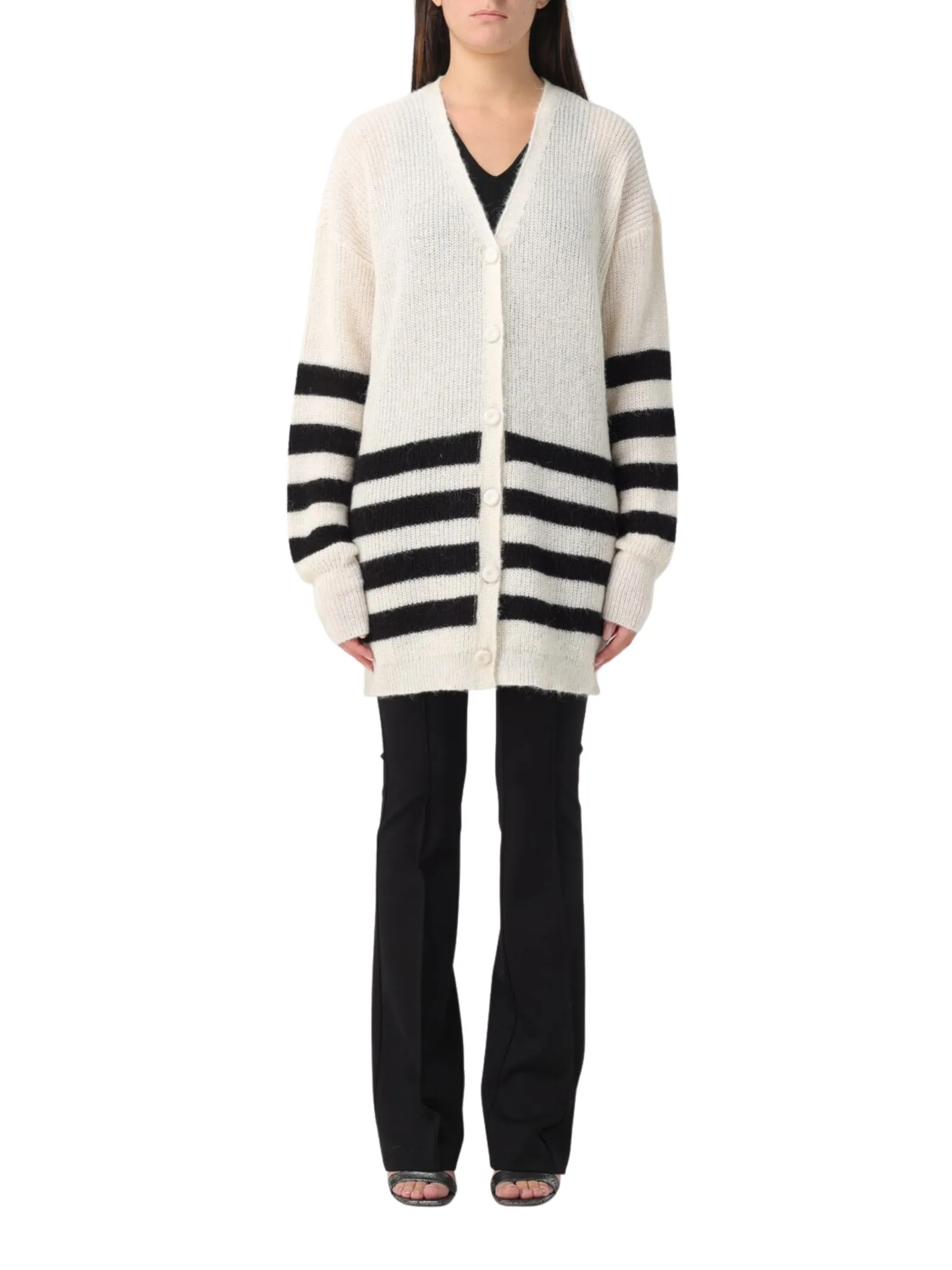 Cardigan bianco con righe nere