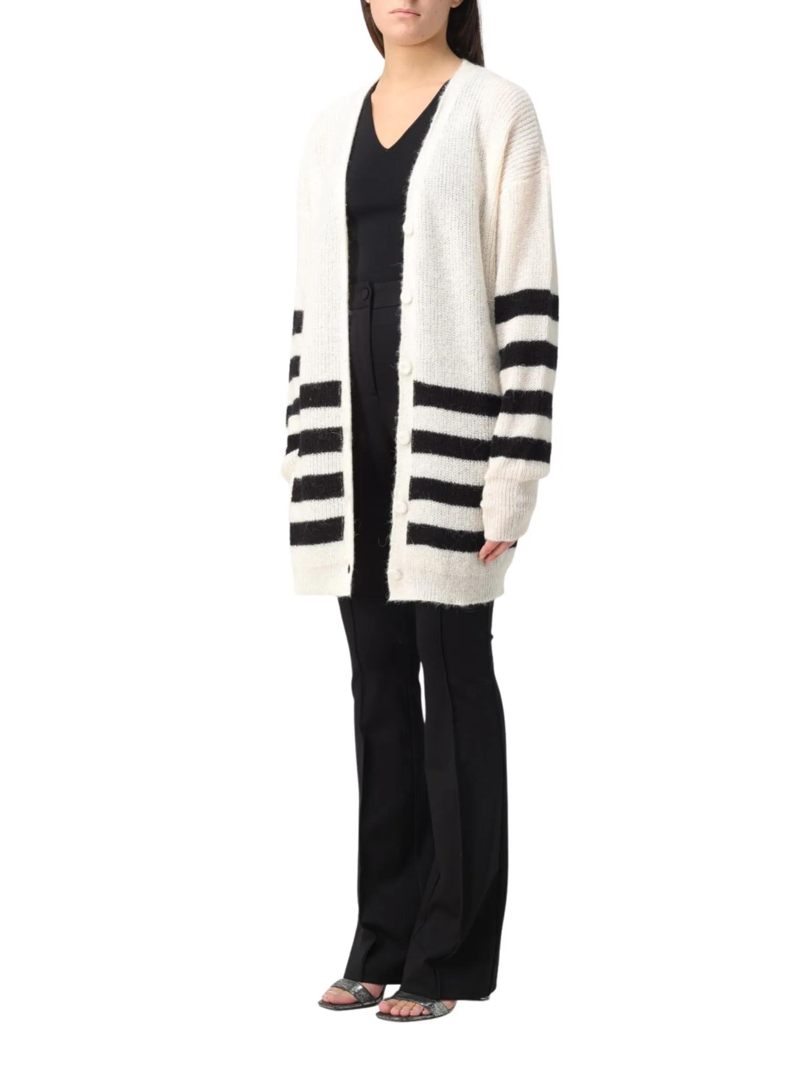 Cardigan bianco con righe nere