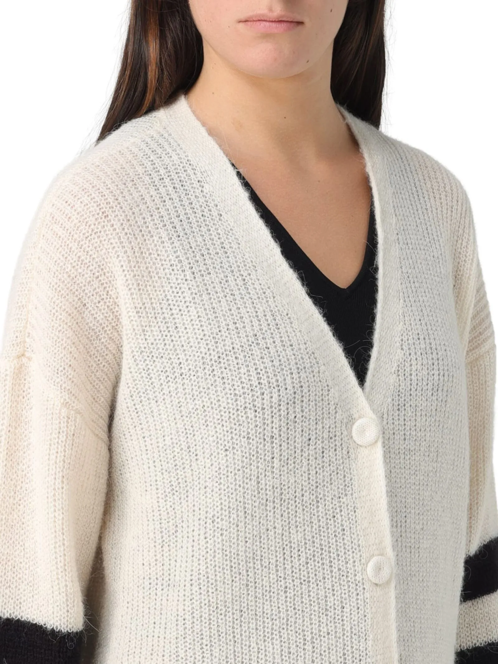 Cardigan bianco con righe nere