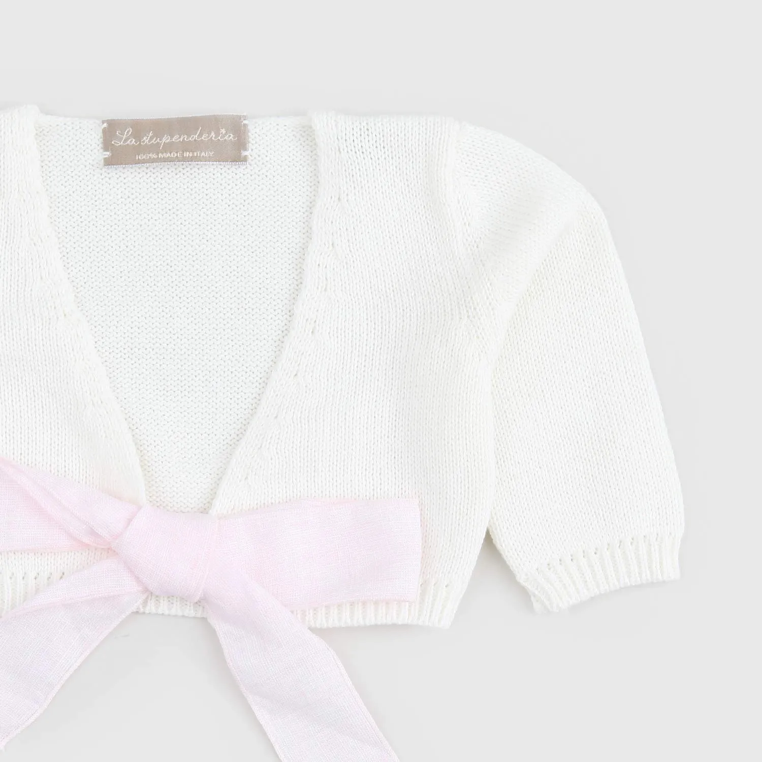 Cardigan Bianco Fiocco Rosa Neonata