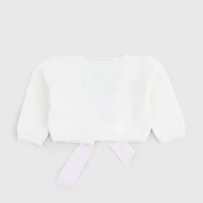 Cardigan Bianco Fiocco Rosa Neonata