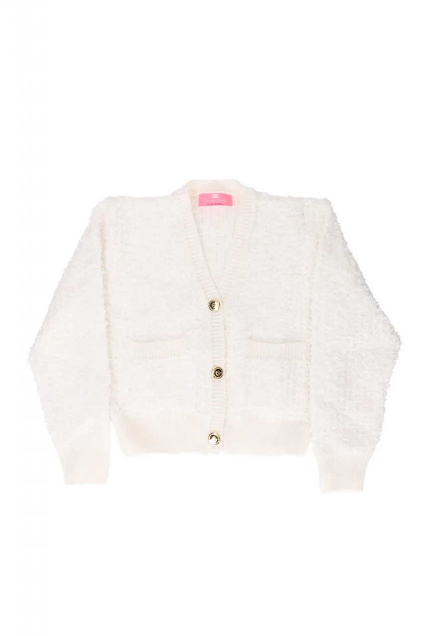 Cardigan bouclé con bottoni oro Avorio