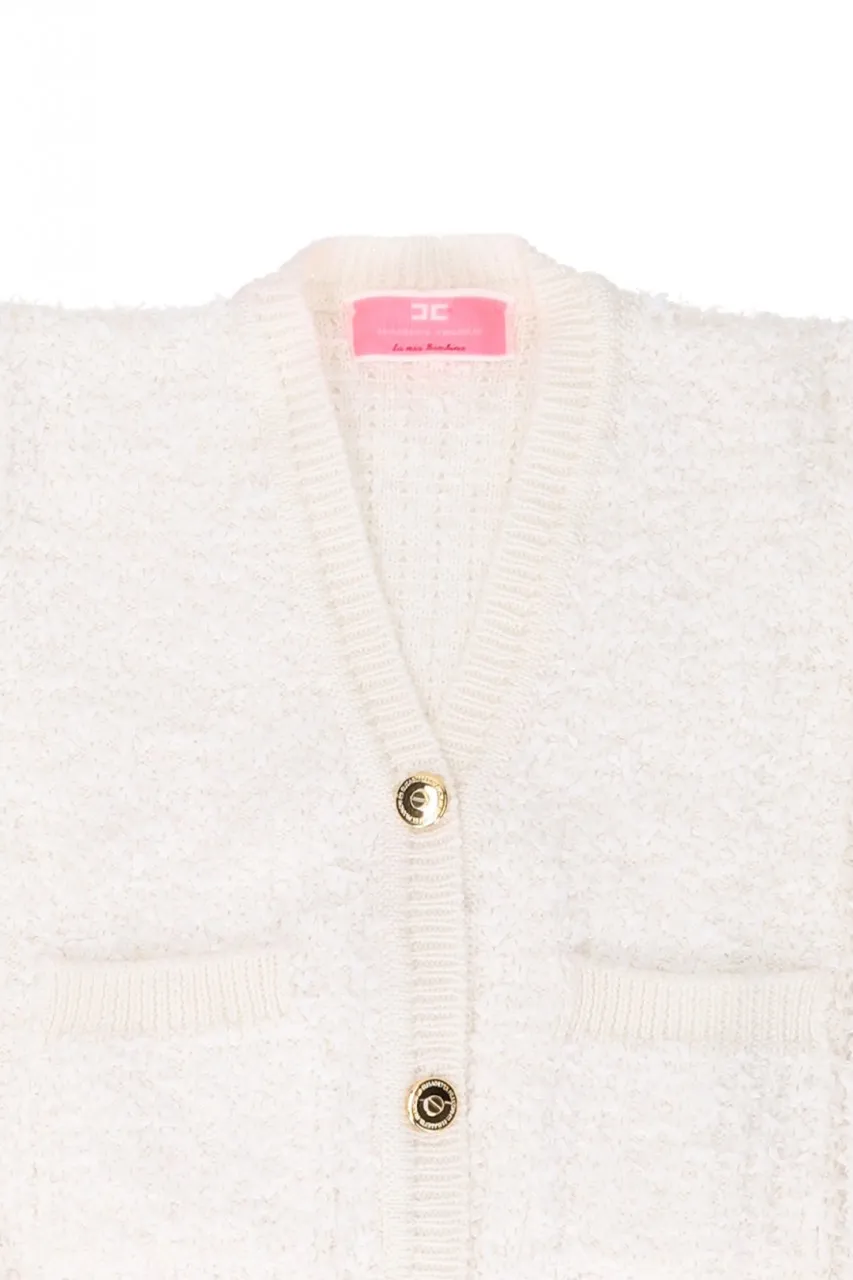 Cardigan bouclé con bottoni oro Avorio