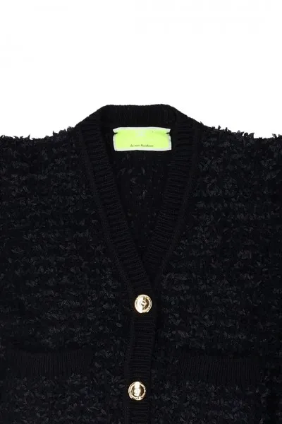 Cardigan bouclé con bottoni oro Nero