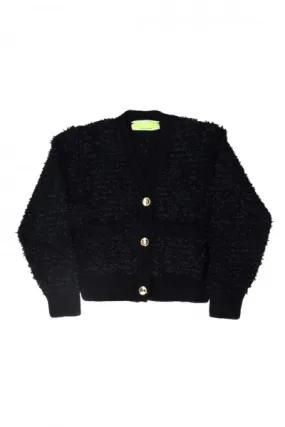 Cardigan bouclé con bottoni oro Nero