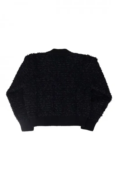 Cardigan bouclé con bottoni oro Nero