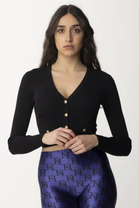 Cardigan crop a costine Nero