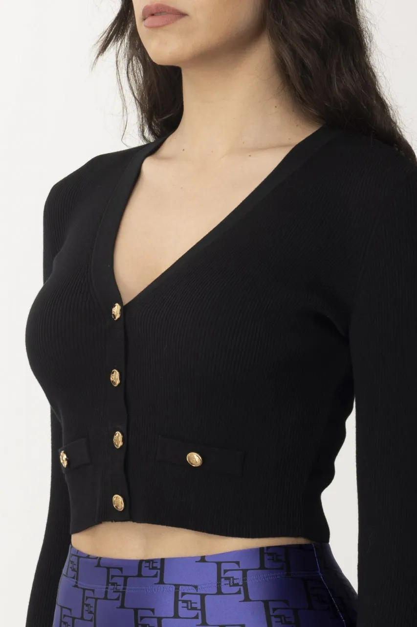 Cardigan crop a costine Nero