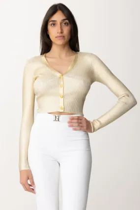 Cardigan cropped laminato Oro